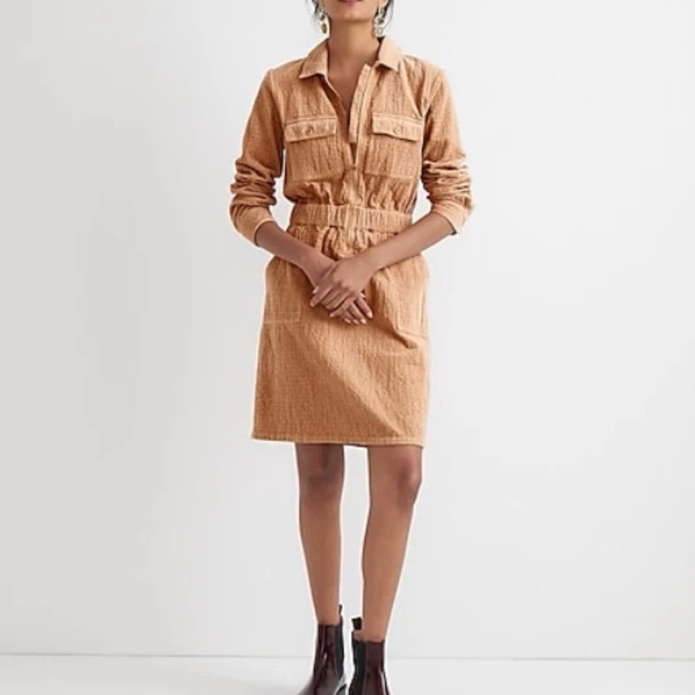 J.Crew Zip-front Cinched Waist Corduroy Mini Dress Pale Mocha Preppy Women US 6